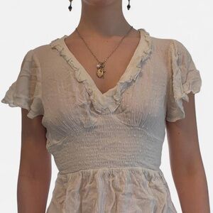 White Ruffle Blouse w/ Polka Dots